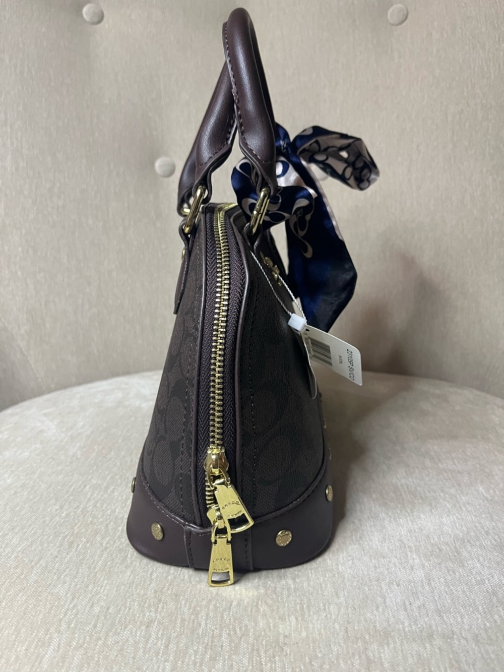 Coach Brown Signature Dome Satchel with Navy Accent Scarf - Picture 2 of 3